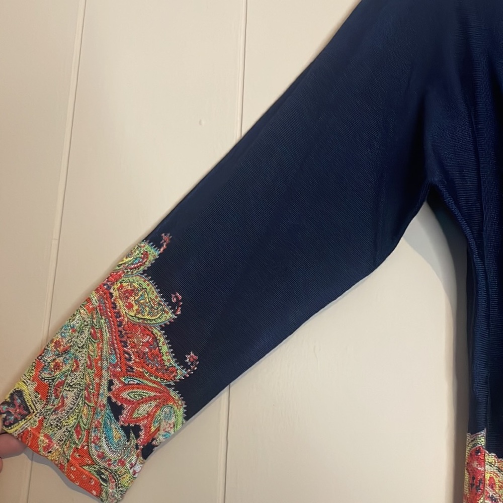 Lauren Ralph Lauren Navy Blue with Paisley Patterned Semi-Sheer Blouse Size XL - Picture 5 of 12